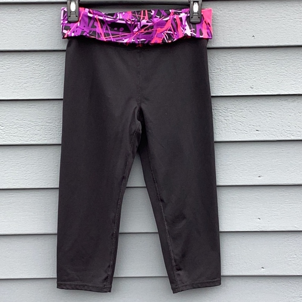 Calvin Klein Black Leggings with Purple Pattern Waistband